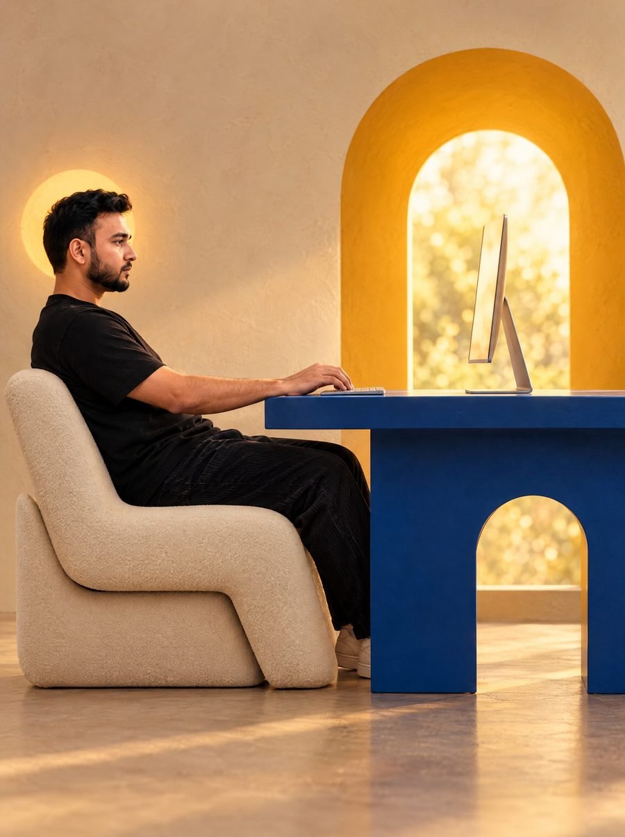 Sharique at his desk